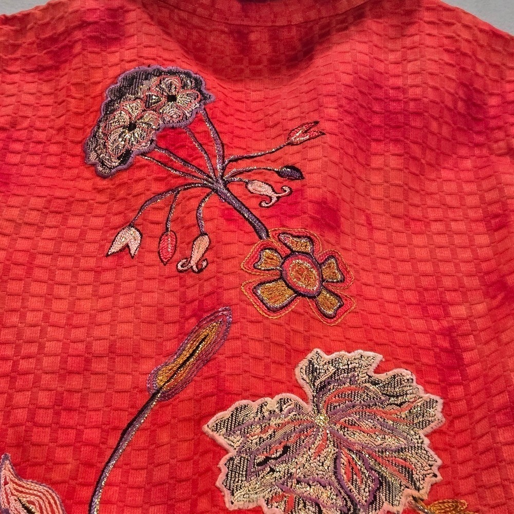Draper's & Damon's Jacket Women 1X Orange Floral Embroidered Button Front Cotton - Picture 7 of 9
